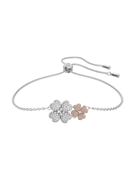 Lniana bransoletka Swarovski w kwiatki biała