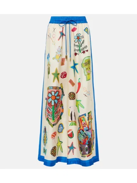 Pantaloni Alemais de mătase cu imagine alb