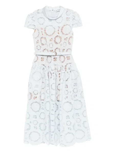 Rochie midi Self-portrait cu model floral din dantelă până la genunchi albastru