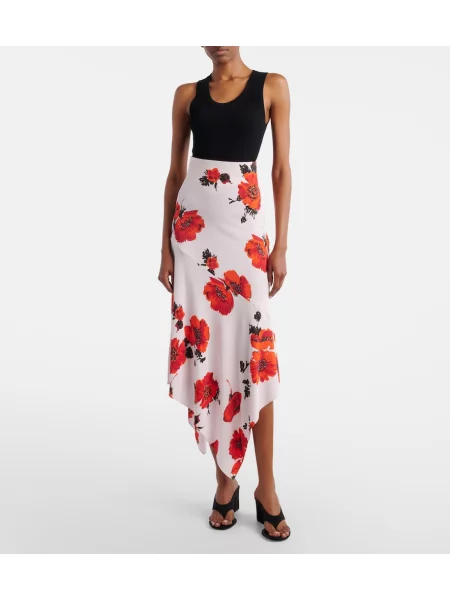Fustă midi Alaïa cu model floral din jerseu asimetrică roșu