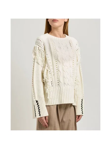 Sweter Boss Orange z frędzli biały