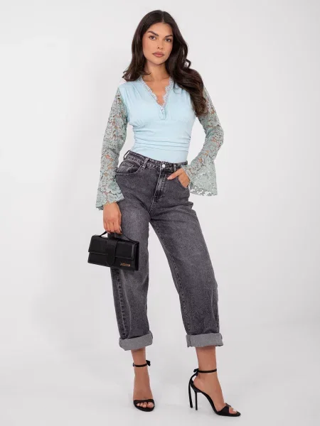 Body Italy Moda din dantelă cu mâneci din dantelă negru