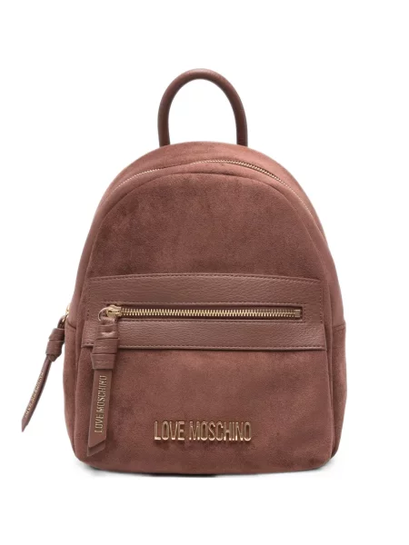 Rucsac Love Moschino din piele de căprioară cu autograf maro