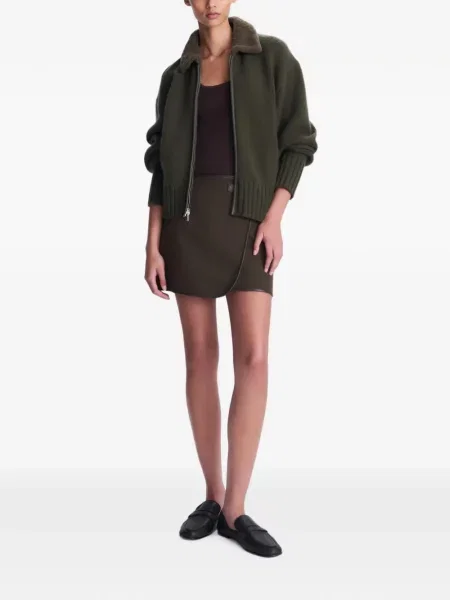 Gulerat cardigan Simkhai din piele de oaie verde