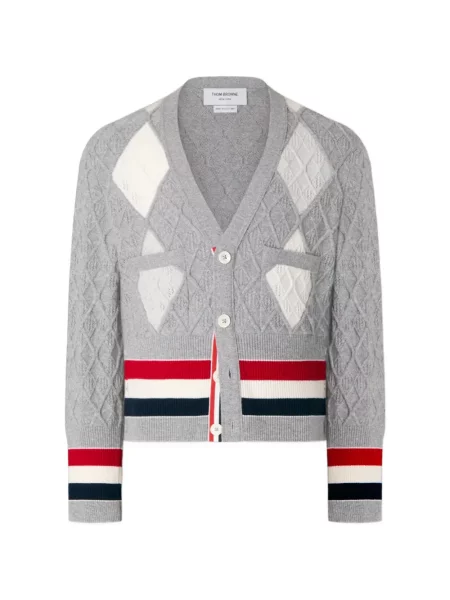Cardigan Thom Browne cu model argyle gri
