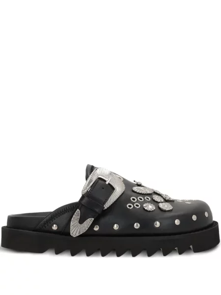 Papuci tip mules Toga Pulla din piele cu tepi negru