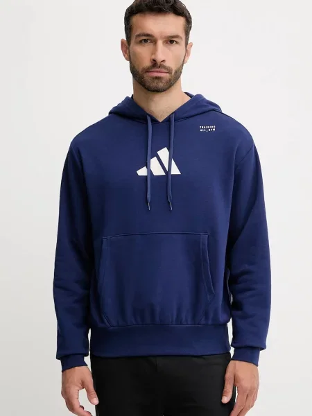 Суичър с качулка Adidas Performance с качулка с принт тъмносиньо