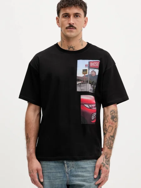 Тениска Diesel с апликация черно