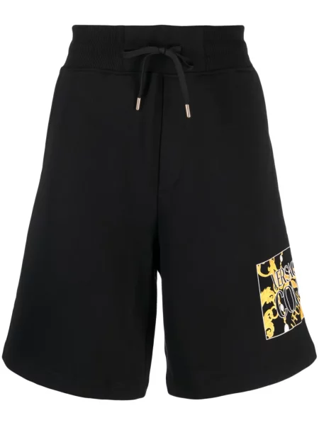 Pantaloni scurți din denim Versace Jeans Couture cu imagine negru