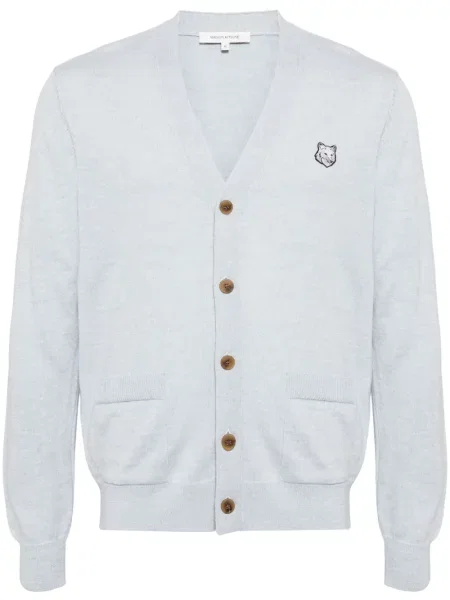Cardigan Maison Kitsune de lână cu aplicații albastru