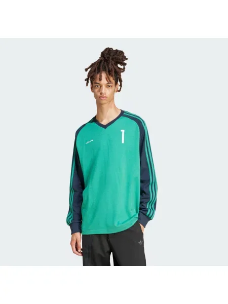 Tričko s dlouhým rukávem adidas Originals JERSEY zelená s potiskem modré