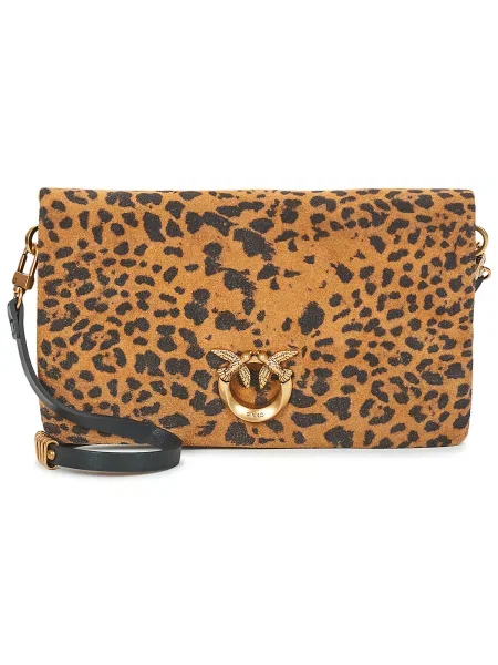 Mini geanta de piele Pinko fără armătură plic maro