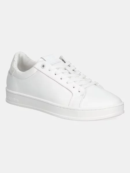 Кожени маратонки Calvin Klein LOW TOP LACE UP WOVEN бяло