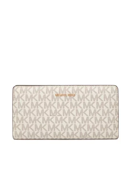 Portfel Michael Michael Kors z logo zapinany na zatrzaski beżowy