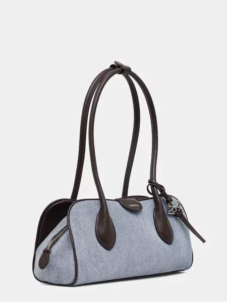 Calvin Klein Torbica Emblem Trio Denim Shoulder Bag Plava smeđa
