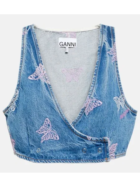 Cropp top Ganni cu broderie albastru