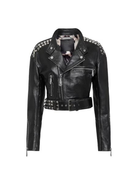 Kurtka skórzana Philipp Plein z ćwiekami o krotszym kroju czarna