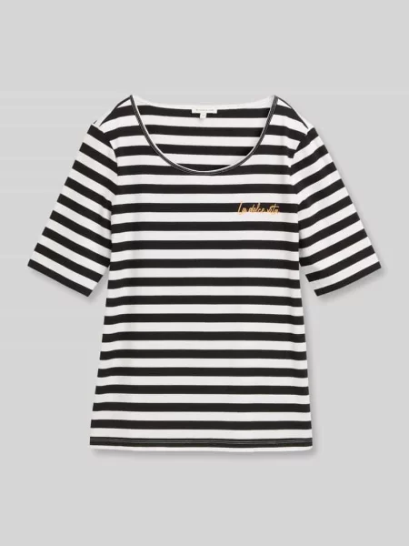 T-shirt o kroju regular fit z mieszanki bawełny z haftem Tom Tailor czarna