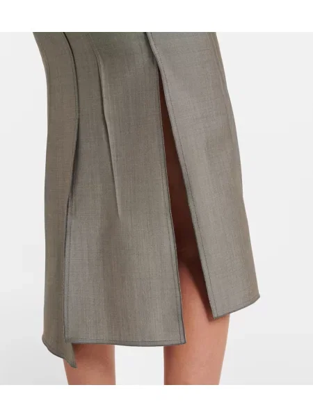 Fustă midi Victoria Beckham de lână drapată gri