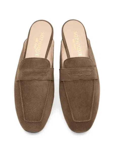 Papuci tip mules Sophique din piele de căprioară maro