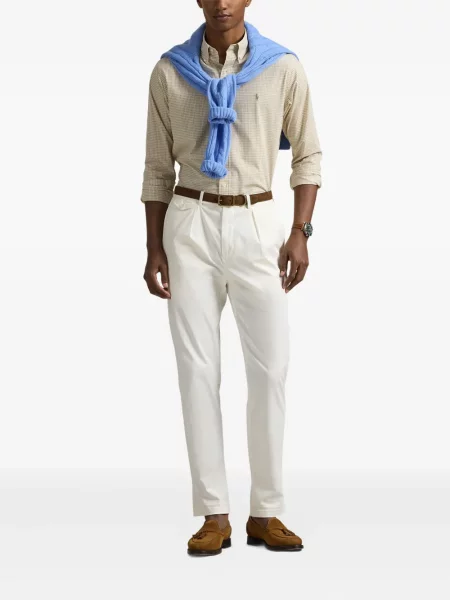 Ленена карирана риза Polo Ralph Lauren бродирана синьо