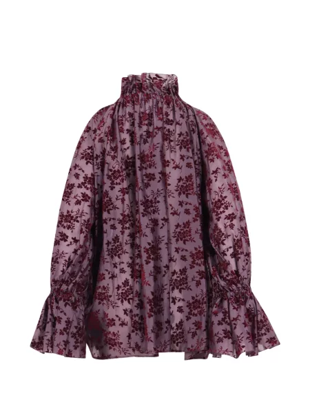 Bluză Thelatest cu model floral cu volane violet