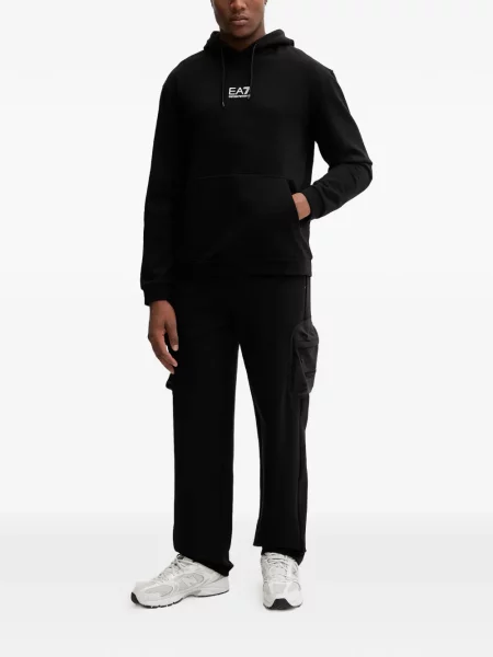 Суичър с качулка Ea7 Emporio Armani с принт с връзки черно