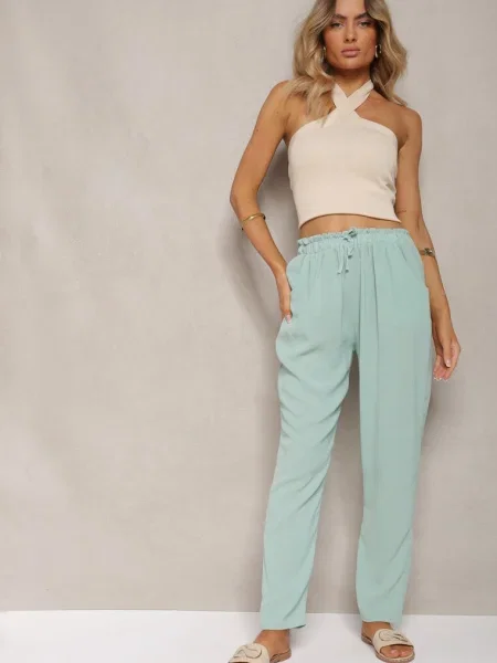 Pantaloni deschis cu talie regulară cu și șnur în talie Cerinda verde