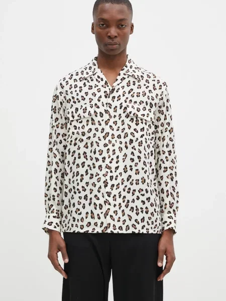 Wacko Maria cămașă Hawaiian Shirt L/S bărbați cu guler clasic relaxed fit bej
