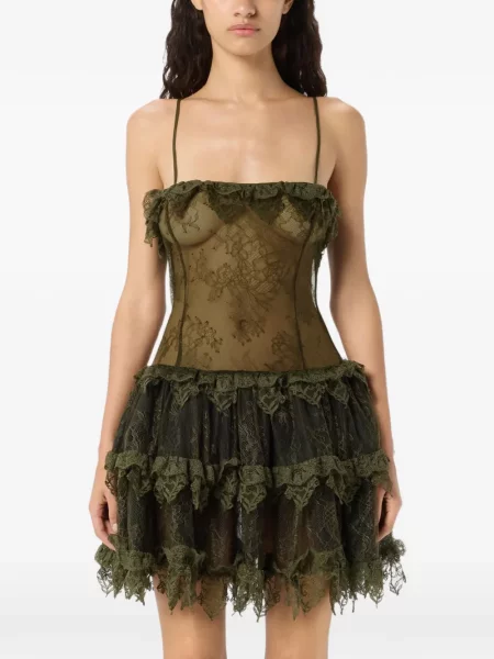 Rochie mini Blumarine cu volane de costum mini verde
