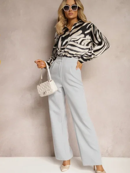 Spodnie Garniturowe High Waist z Denera szare