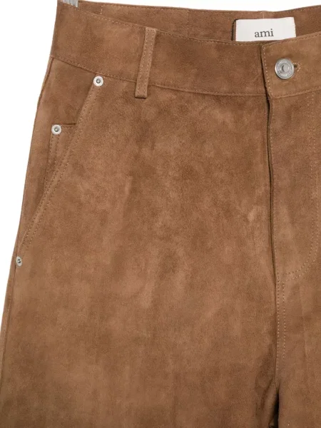 Pantaloni Ami Paris din piele de căprioară maro