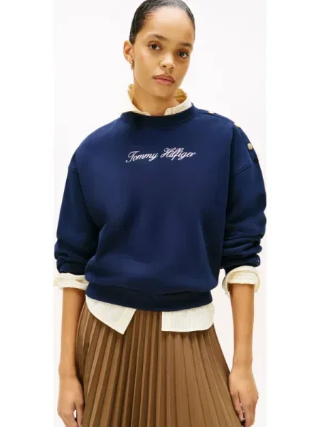 Hanorac din fleece Tommy Hilfiger din fleece albastru