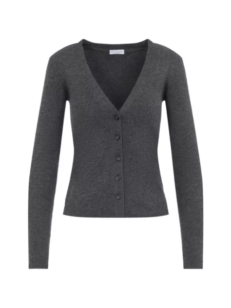 Cardigan Brunello Cucinelli cu decolteu în V gri