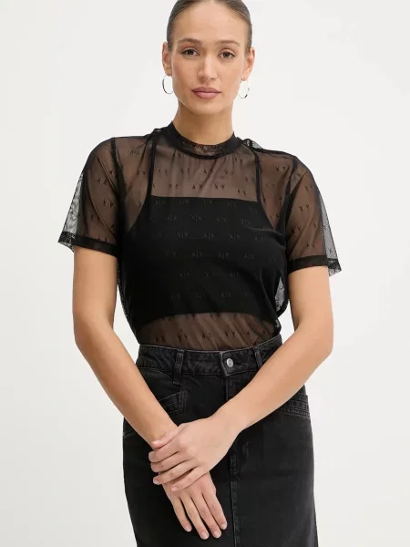 Блуза Armani Exchange дамска с десен черно