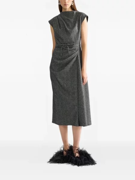 Rochie midi Erdem cu model herringbone drapată negru