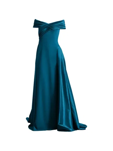 Maxi sukienka maxi Tadashi Shoji plisowana garniturowa niebieska