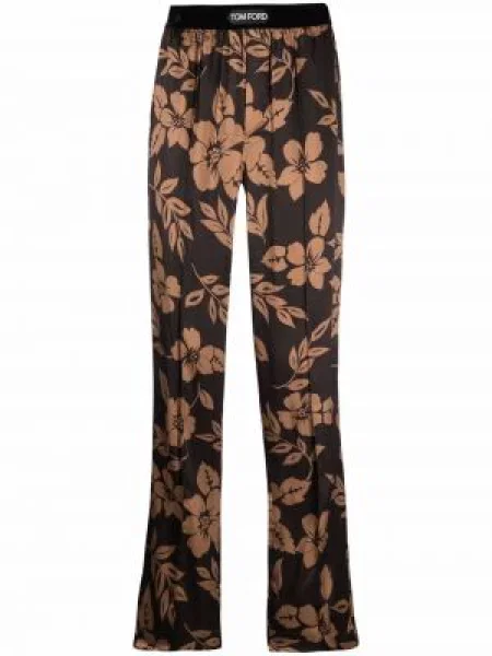 Pantaloni Tom Ford cu model floral cu imagine maro