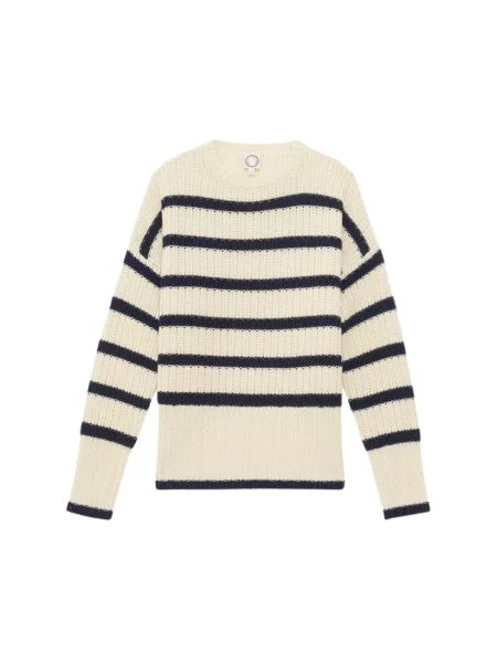 Sweter Ines De La Fressange Paris wełniany w paski z paskiem beżowy