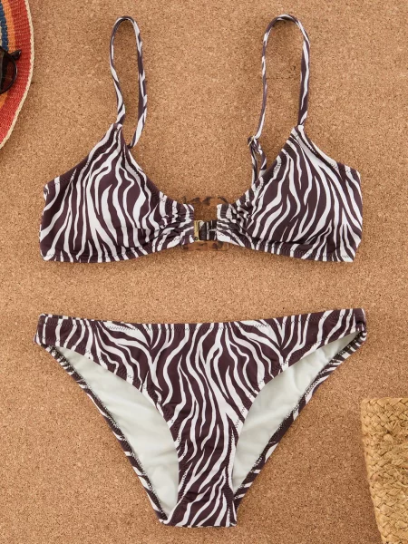 Trendyol Bikiny tmavohnedá biela