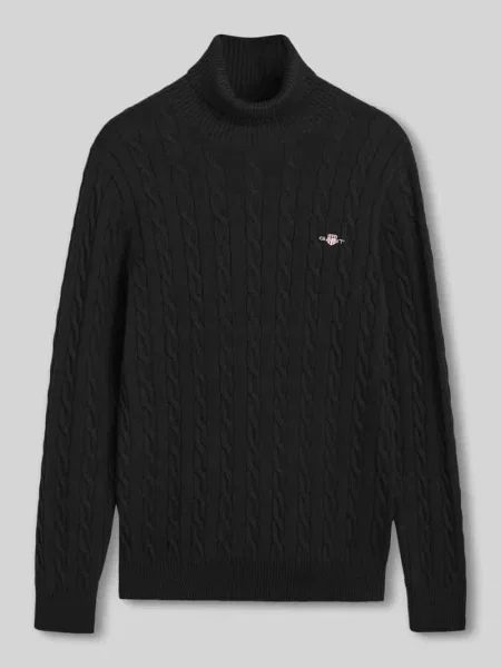 Sweter z golfem z detal z logo Gant czarny