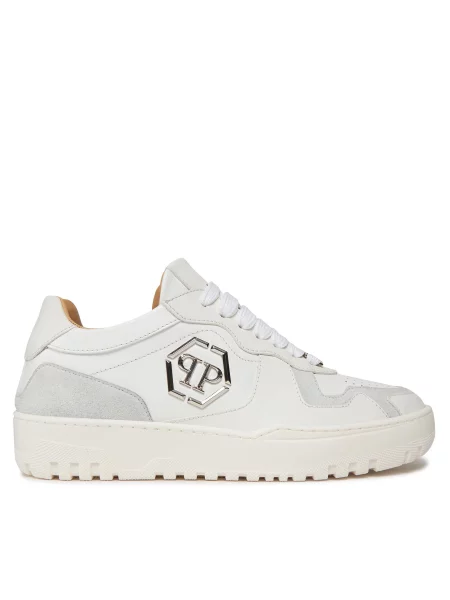PHILIPP PLEIN Снікерcи Mix Leather Lo Top Sneakers SADS 01 білий