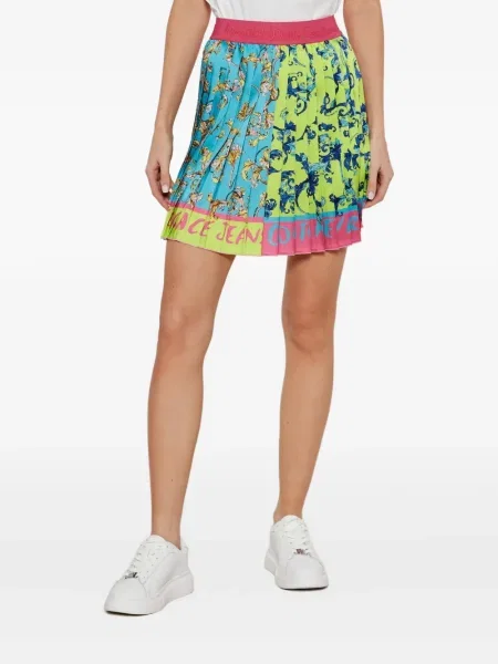 Fustă din denim Versace Jeans Couture plisată albastru