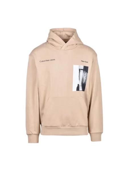 Bluza z kapturem Calvin Klein Jeans z kapturem beżowa