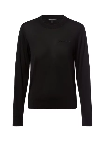 Armani Exchange Sweter Kobiety wełna ze strzyży jednolity S czarny