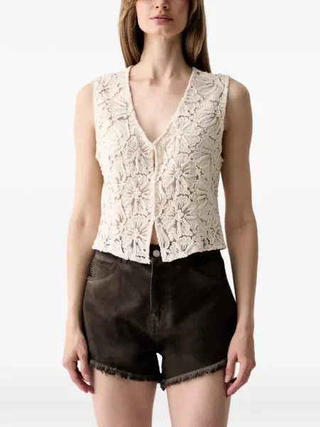 Top Haveone cu model floral cu decolteu în V din dantelă