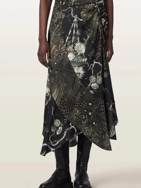 AllSaints fustă asimetrică ARLEEN negru