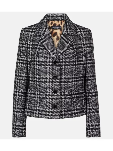 Volnena jakna Dolce&gabbana s karirastim vzorcem črna