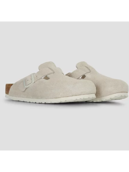 Papuci Birkenstock din piele de căprioară alb