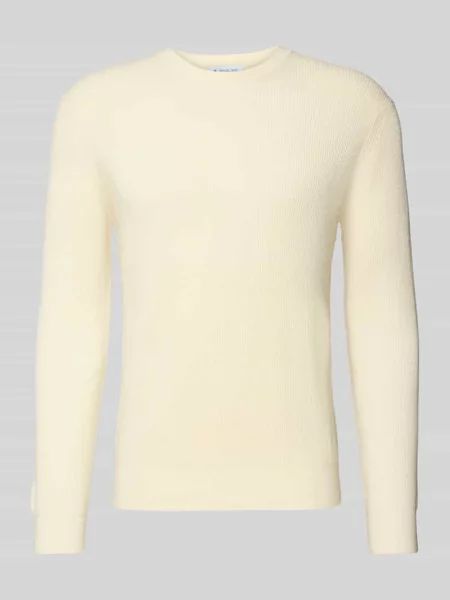 Regular Fit sweter z dzianiny z czystej wełny Manuel Ritz biały